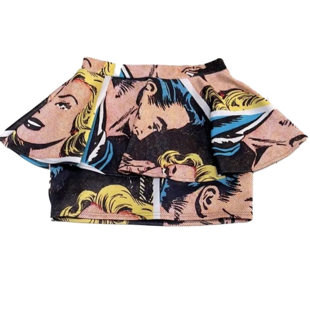 🆕 BACKSTAGE Vintage Comic Book Cartoon Pop Art All Over Print Skort Size S